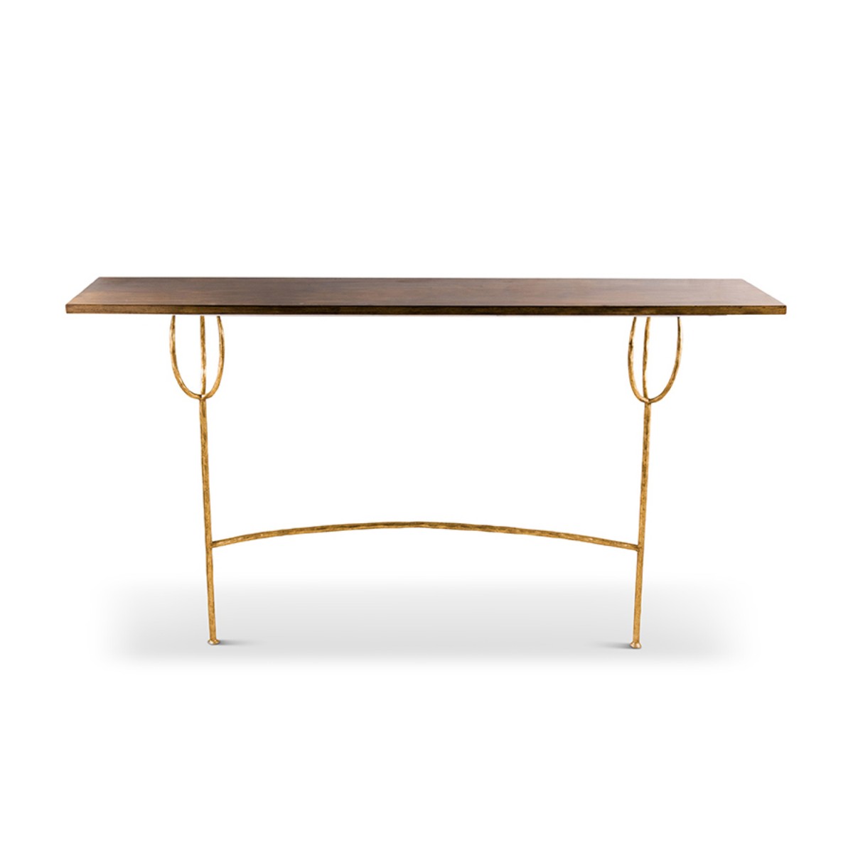 Porta Romana I Logan Hall Table I Gold with French Polished Wood Top
