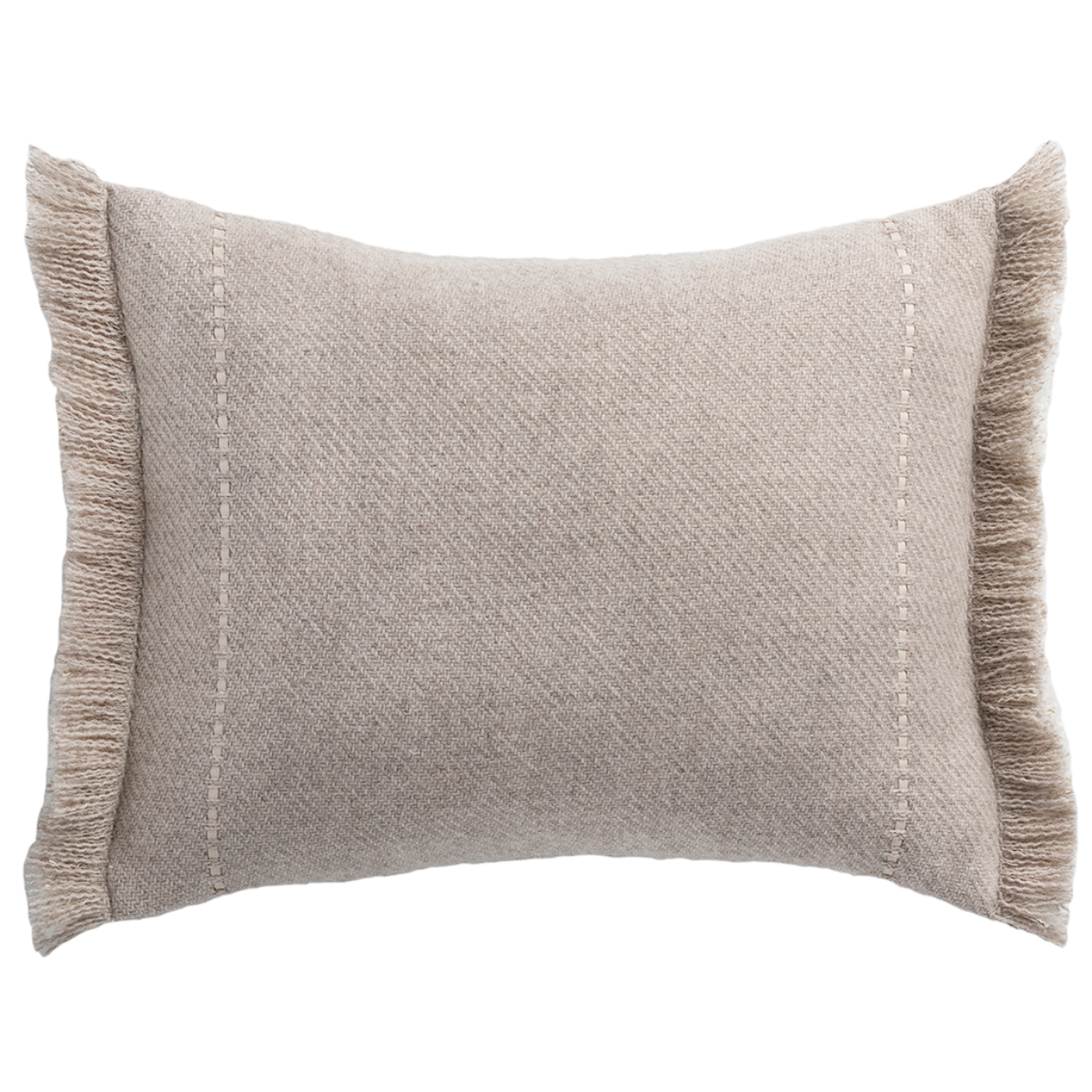 de Le Cuona | Cashmere Wool Twill Cushion With Fringe Taupe