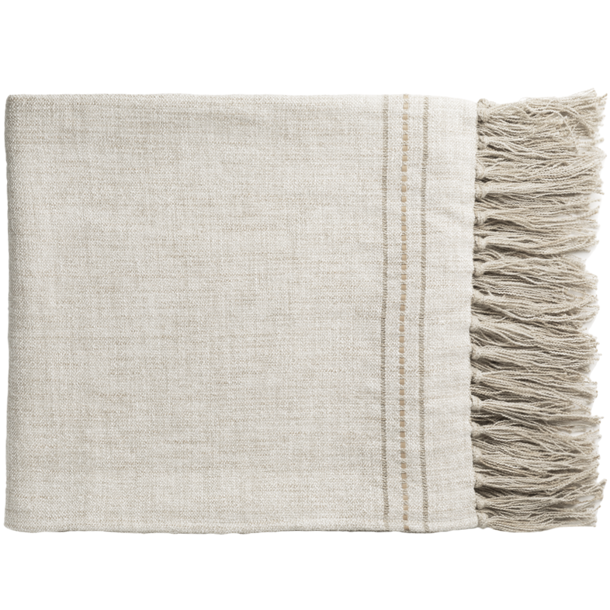 De Le Cuona Hoxton Throw With Fringe Leather Detail Flax