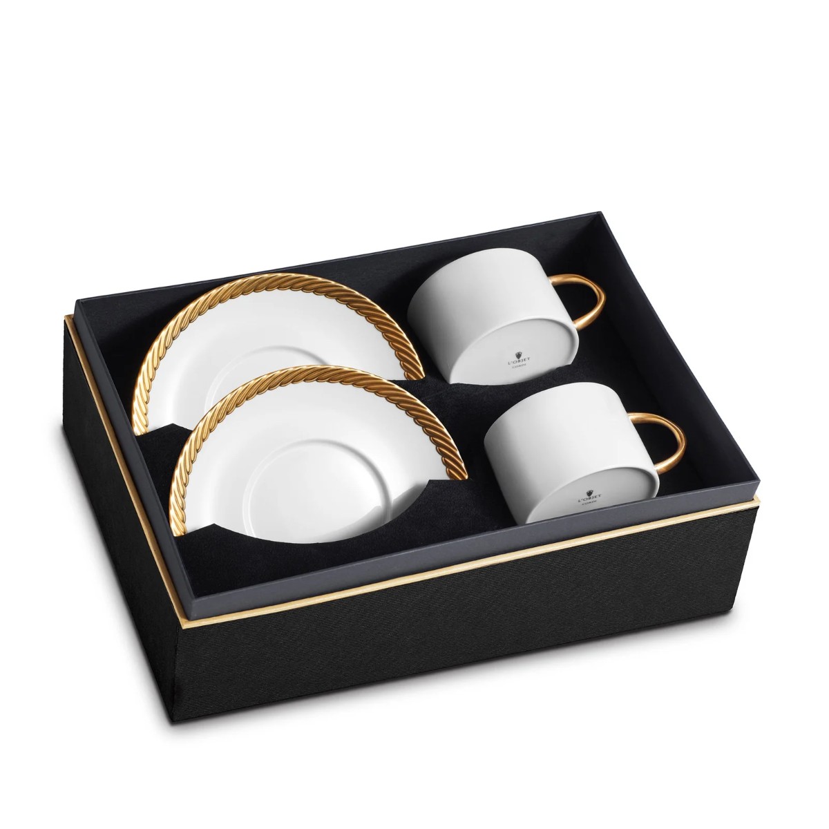 Lobjet Corde Tea Cup Saucer Set Of 2 Gold