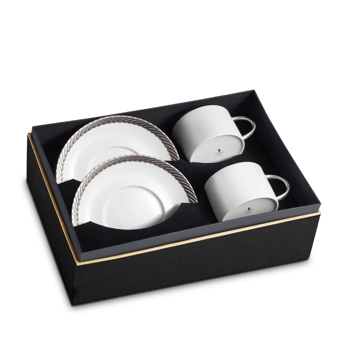 Lobjet Corde Tea Cup Saucer Set Of 2 Platinum