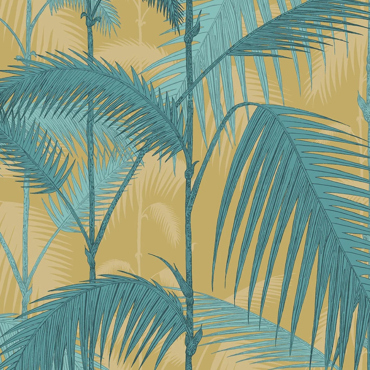 Cole & Son | Palm Jungle Linen | Ochre and Petrol