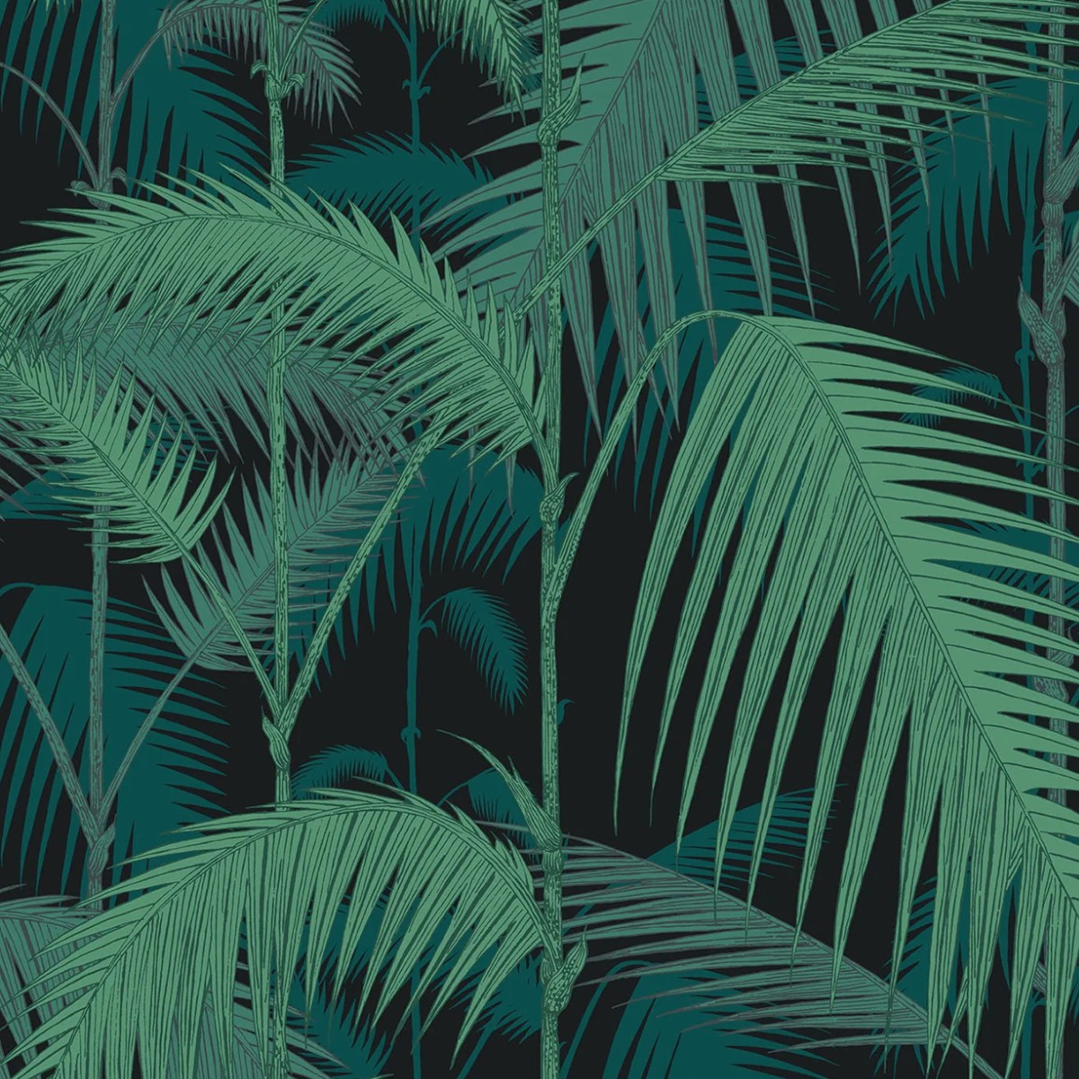 Cole & Son | Palm Jungle Linen | Viridian and Petrol on Charcoal