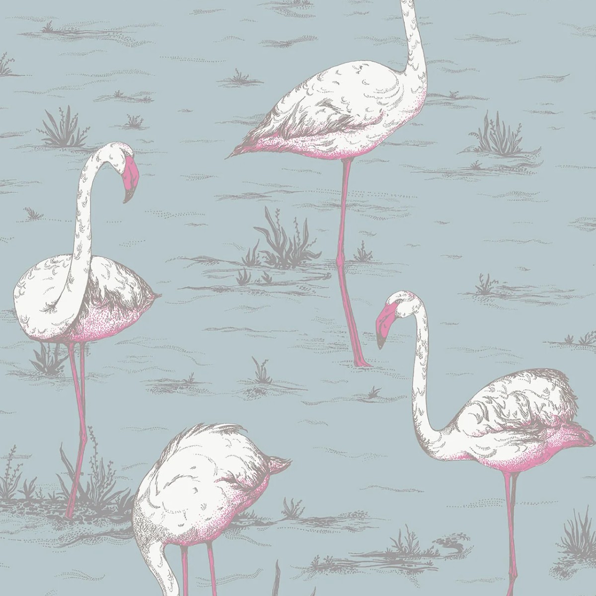 Cole & Son | Flamingos Linen | White and Fuchsia on Seafoam