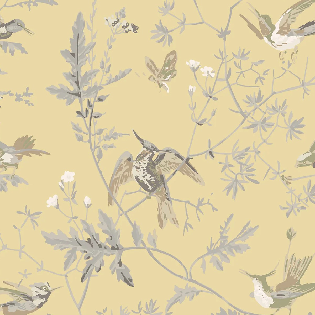 Cole & Son | Hummingbirds Silk | Gold and Soft Grey