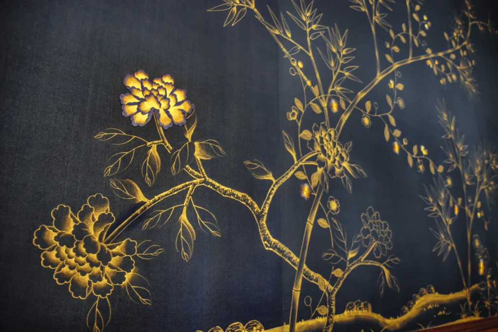 hand-embroidered silk wallpaper 