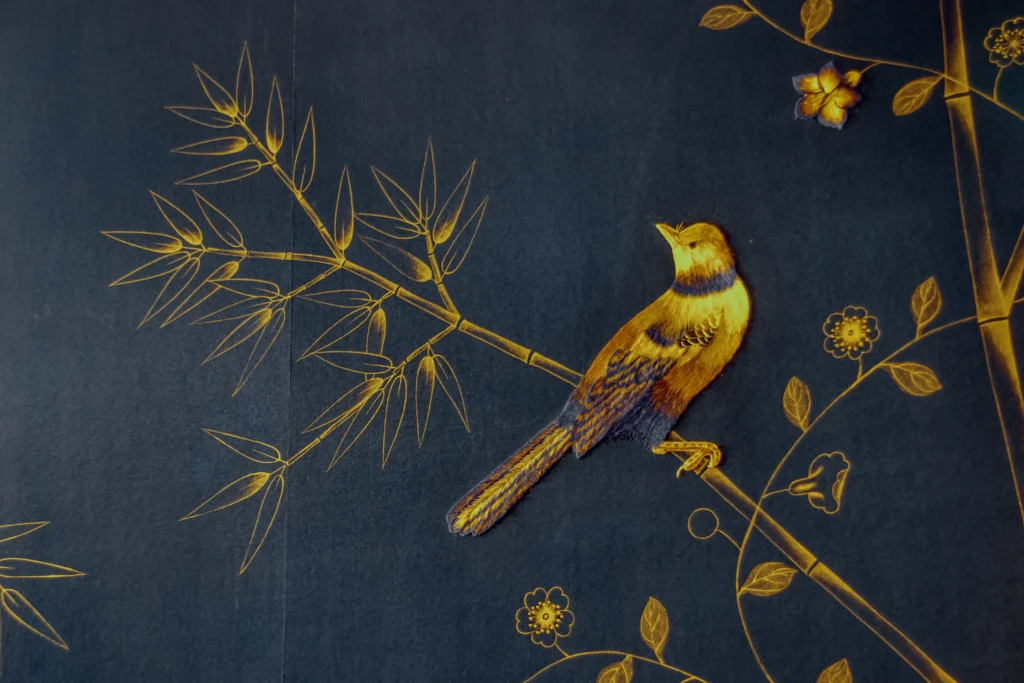 silk embroidered bird