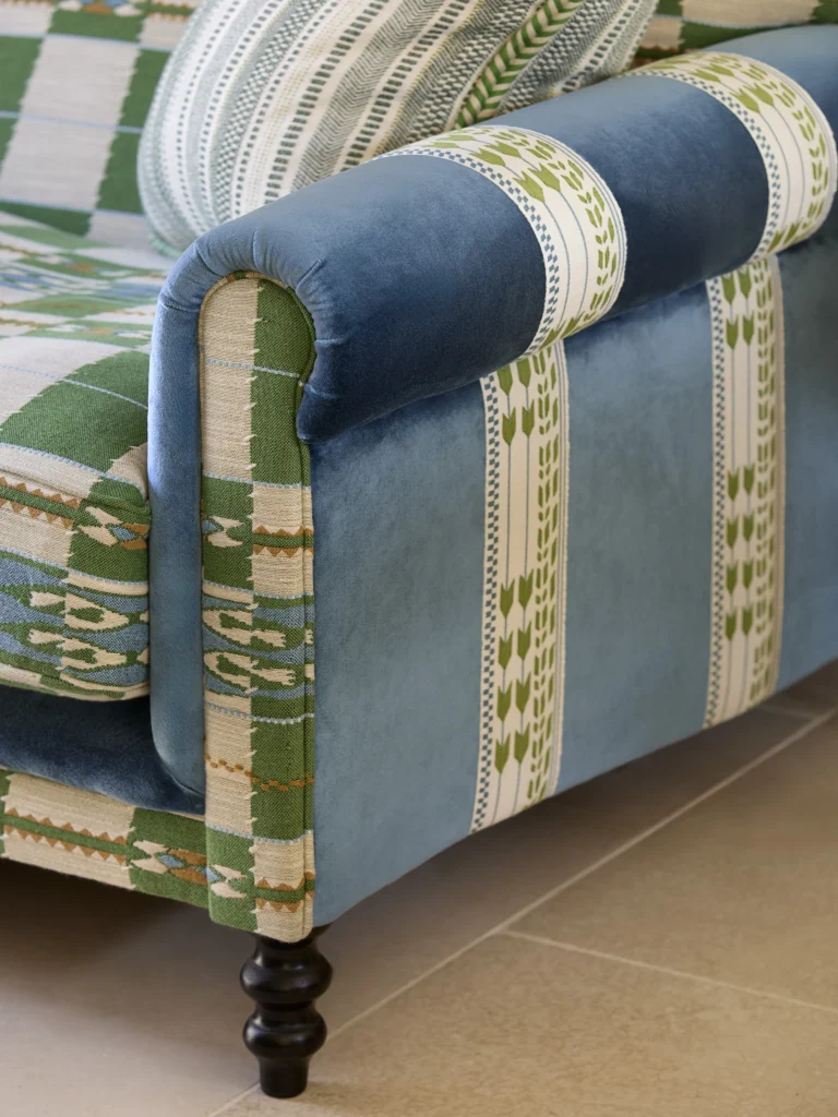 Braid detail on sofa rollover arms