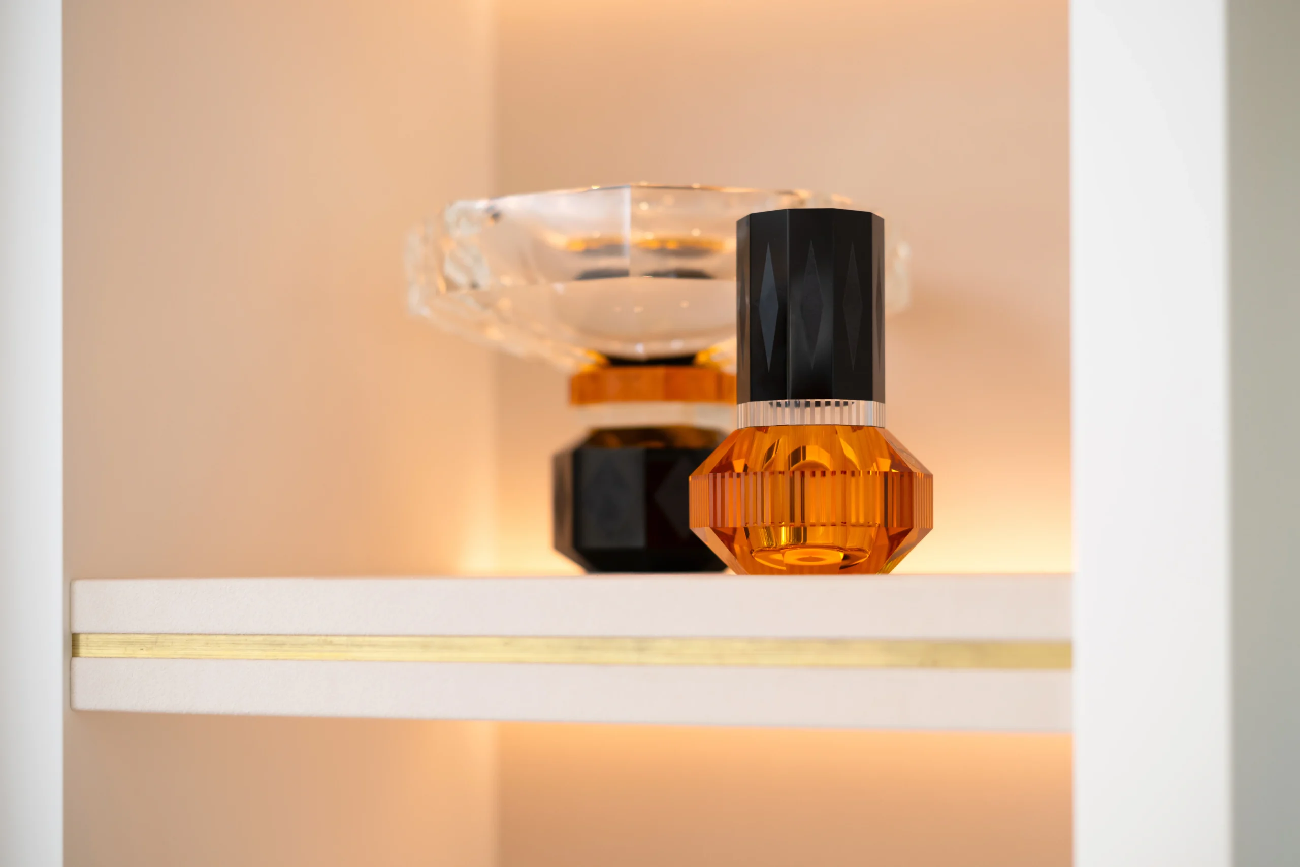 Bespoke cabinetry and suede shelving