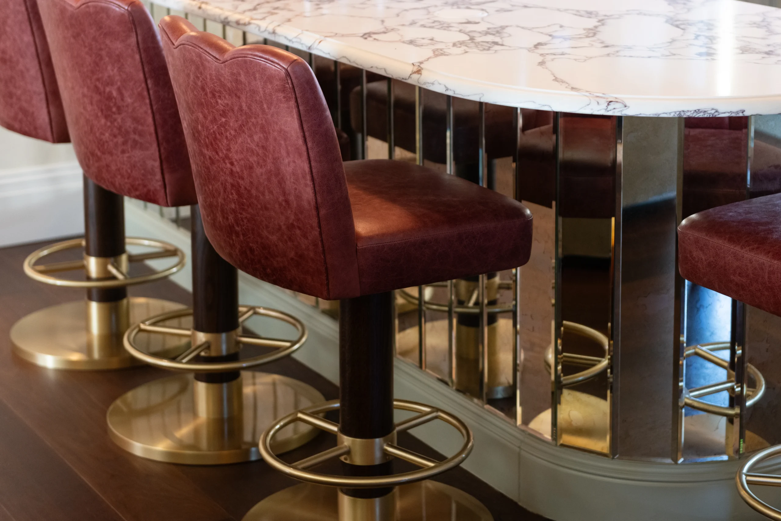 scalloped leather bar stools